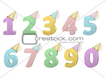 set of volume numbers with party hats