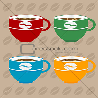 Coffee cups over coffee beans background