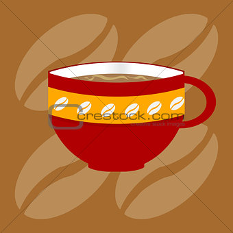 Decorated up of coffee over bronw background