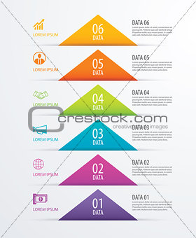 6 triangle timeline infographic options paper template with data