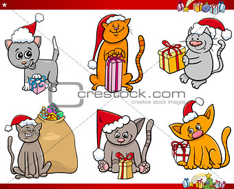 cats on Christmas time cartoon set