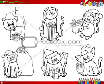 cats on Christmas time set coloring book