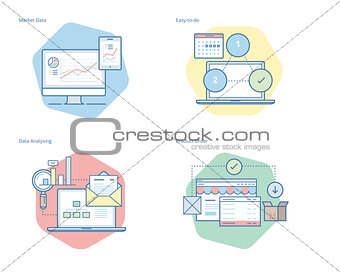 Set of concept line icons for business, management, marketing, e-commerce and shopping