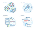Set of concept line icons for online education, apps, virtual classroom, education network, lecture program for teachers
