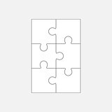 Six jigsaw puzzle parts, blank vector 2x3 pieces