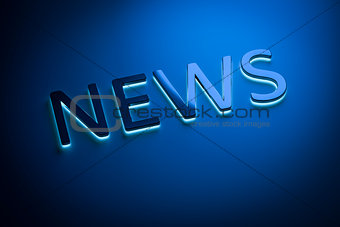 the word news with blue light