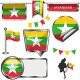 Glossy icons with flag of Myanmar