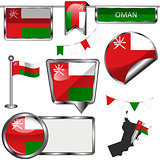 Glossy icons with flag of Oman