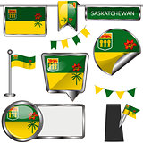 Glossy icons with flag of province Saskatchewan