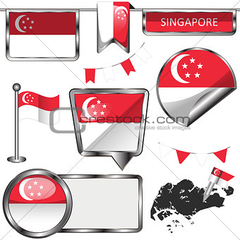 Glossy icons with flag of Singapore