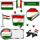 Glossy icons with flag of Tajikistan