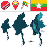 Map of Myanmar with Divisions