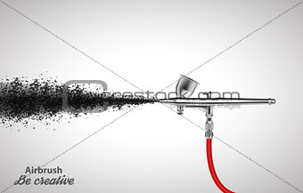Close up of a airbrush paint sprayer isolated on white background. Vector illustration