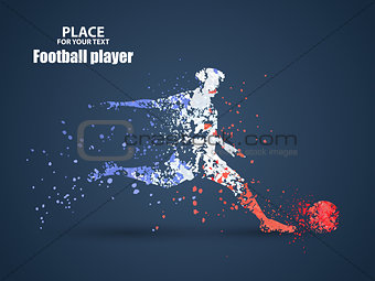France football championship with player and flag colors., kick a ball, particle divergent composition, vector illustration