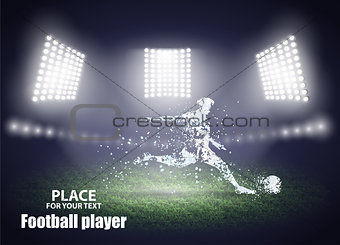 Stadium lights. Motion design. Football player, kick a ball. Vector illustration.