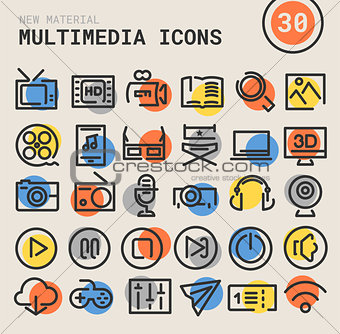 Multimedia bold linear icons