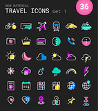 Travel, tourism and weather linear icons, set 1