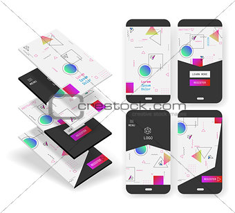 Abstract geometric UI screens 3d mockups
