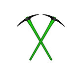 Two crossed mattocks in black design with green handle