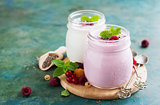 Natural Homemade Yogurt in a Glass jar with Berries