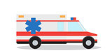 Colored Emergency Ambulance with Siren Flat Design. Vector Illus