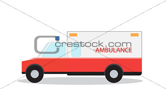 Colored Emergency Ambulance with Siren Flat Design. Vector Illus