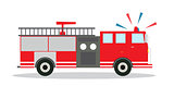 Colored Fire Truck with Siren Flat Design. Vector Illustration.