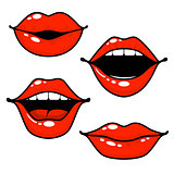 Woman lips emotions - open, closed and kissing lips