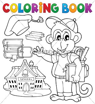 Coloring book school monkey theme 1