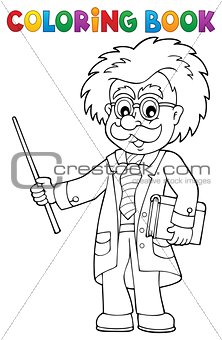 Coloring book scientist with pointer
