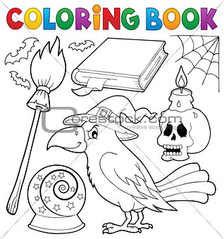 Coloring book witch crow theme