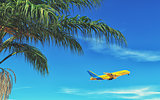 Flying yellow airplane