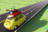 Car loaded with luggage on the road to summer vacation. 3D Rendering