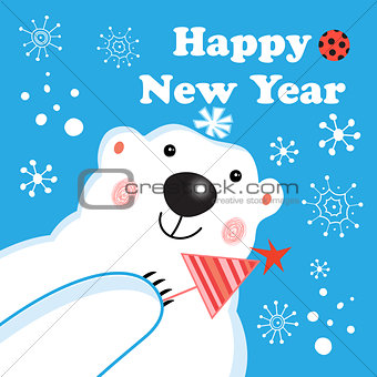 New year postcard with a portrait of a polar bear 
