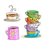 Set of cups and mug. Vector illustration.