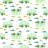 Car cute baby vector green scandinavian seamless pattern.