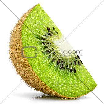 Ripe slice of kiwi fruit stand isolated on white