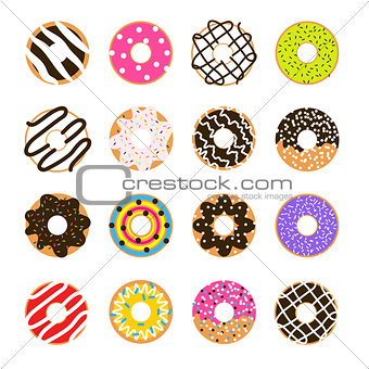 Donut vector set isolated on white. Doughnut glazed collection.
