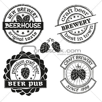 Vintage brewery logo, emblems and badges vector set. Collection of vintage brewing company labels.