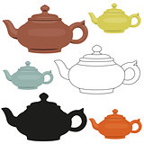 Isolated vector ceramic teapots set. Abstract design logo.