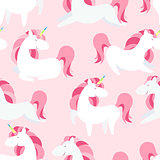 Magic Unicorn seamless pattern. Modern fairytale endless textures, magical repeating backgrounds. Cute baby backdrops. Vector illustration