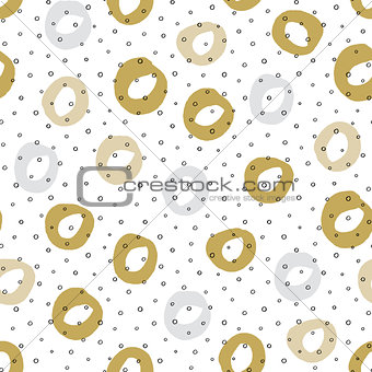 Seamless background with mustard color circles and ink texture.