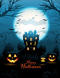 Blue Halloween haunted house background