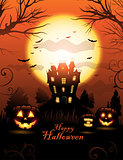 Orange Halloween haunted house background