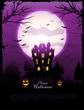 Purple Halloween haunted house background