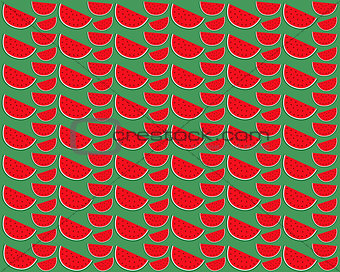 Slice of watermelon on a green background