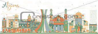 Abstract Algiers Skyline with Color Buildings.