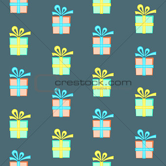 Colorful present box with bow seamless pattern