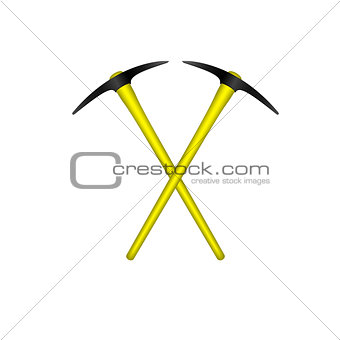 Two crossed mattocks in black design with yellow handle