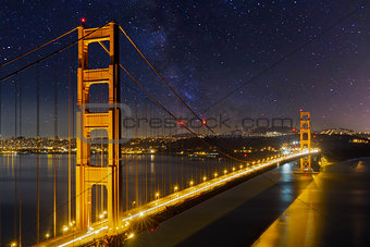 Golden Gate Bridge under the Starry Night Sky